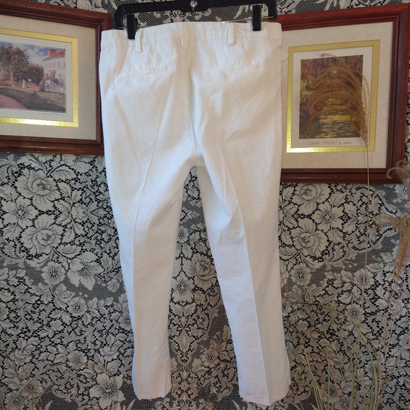 Jeanology Collection white pants linen and cotton blend with buckles on hips - Picture 4 of 6
